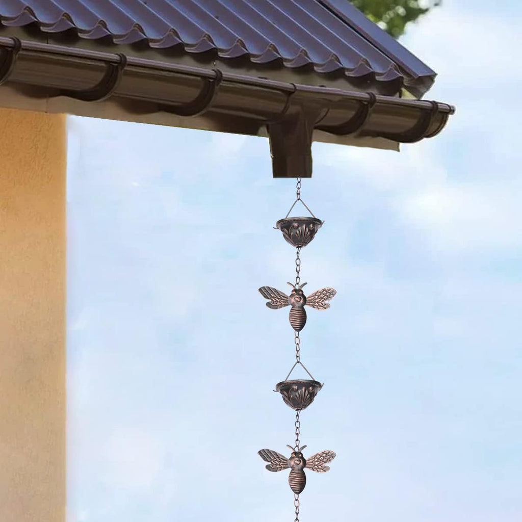 8.5 ft Bee and Cup Rain Chain for Gutters, Metal Rain Catcher | Sturdy and durable,Rust-proof and