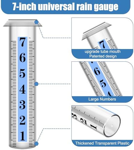 Accurate Rain Gauge Outdoor,7" Rain Gauges Outdoors Best Rated with Stainless Steel Rack Holder, Thickened Plastic Large Precise rain Measure Guage for Yard Fence Garden Lawn