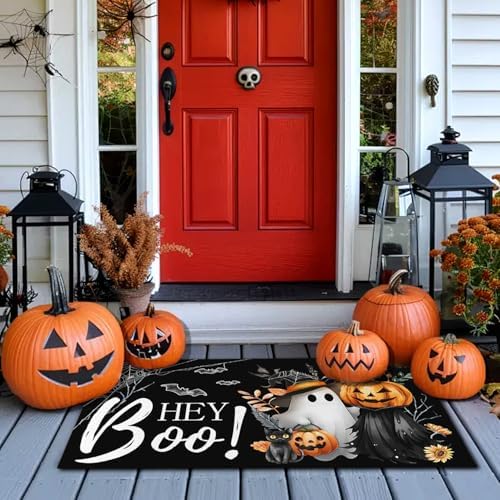 Halloween Door Mat Hey Boo Welcome Mat Scary Entry Rug 17x29 Inch