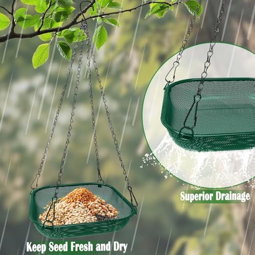 Hanging Platform Bird Feeder for Outdoors, 11 in Square Tray, Green