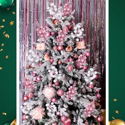 Geosar 36 Pcs Christmas Glittered Berries Stems, White, Pink