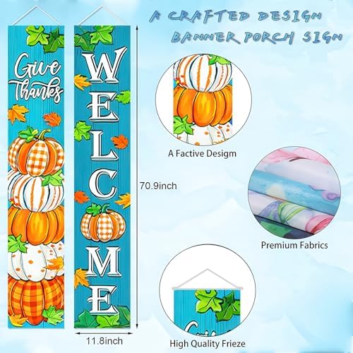 HOMETITUTE Welcome Fall Porch Banner Set 12 x 71 Inch 2 Pack