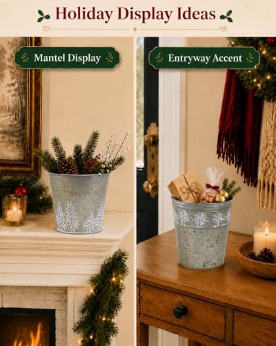 Gold Christmas Metal Buckets, 4 Pack Galvanized Planter Pots Holiday Decor