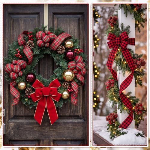 Daifunli 8 Pcs Buffalo Plaid Christmas Ball Tree Picks 7.87 Inch Xmas Picks
