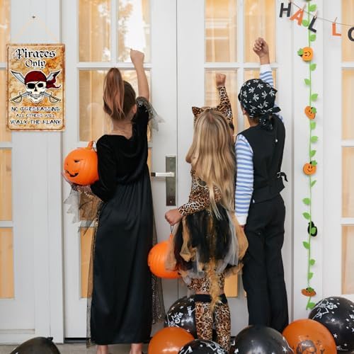 Halloween Decorations Outdoor Pirate Metal Signs 12"x8", Pirates Only NO TRESPASSING ALL OTHERS WILL WALK THE PLANK, Halloween Pirate Theme Party Patio, lawn and garden court yard signs Decor