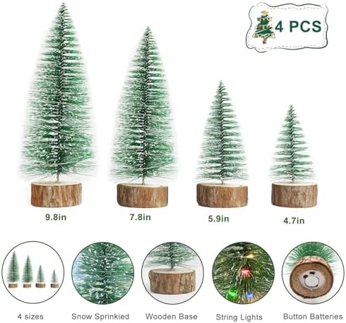 4 PCS Mini Christmas Trees with Lights, 4 Sizes Artificial Christmas Trees