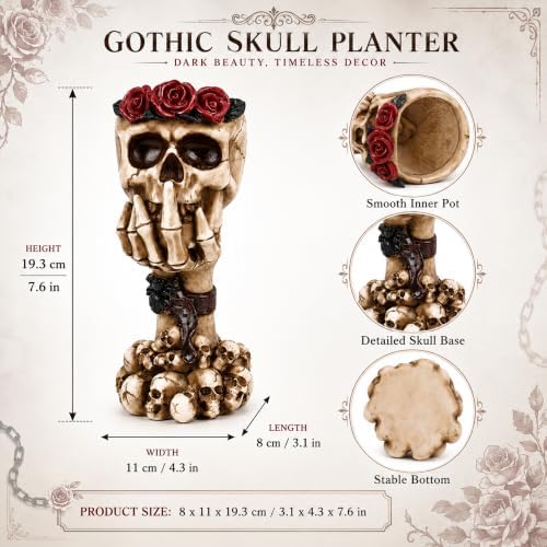 Skull Planter, Gothic Plant Pot & Home Decor for Halloween(No Speak)