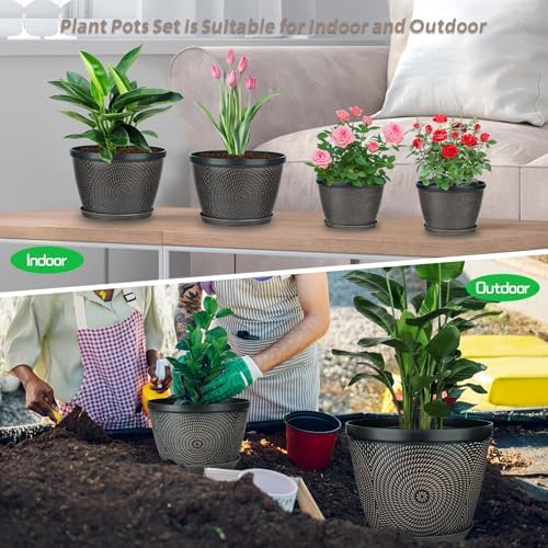 Quarut 10 Inch Flower Pots for Outdoor Indoor, 3 Pack Plastic Plant Pots