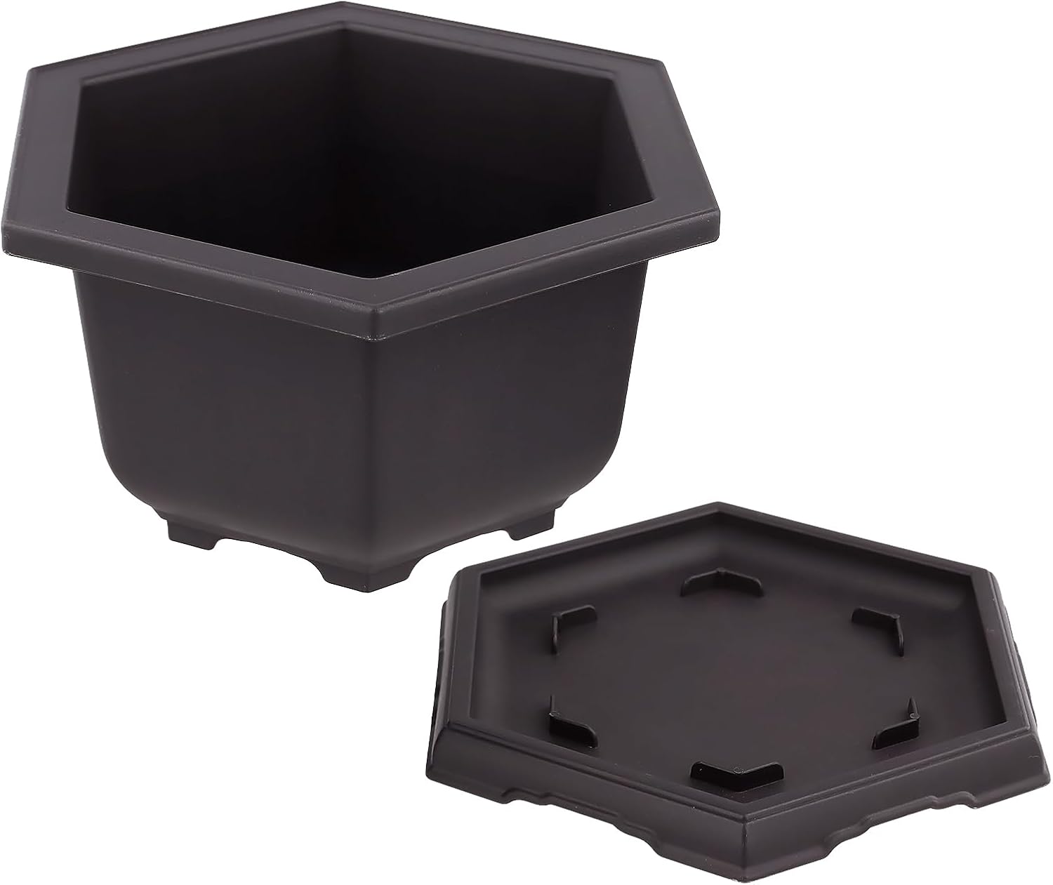 10 Pack 5.5 Inch Bonsai Pots, Hexagon Built in Mesh Plastic Bonsai Training Pots with Trays, Plant Flower Tree Growing