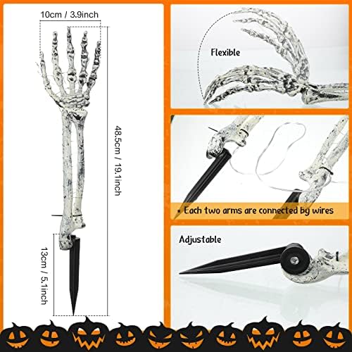 4 Pack Lighted up Skeleton Arm Stakes, Halloween Outdoor Decor