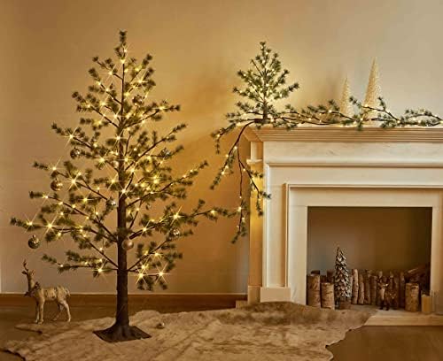 Hairui Christmas Tabletop Pine Tree Lights 60 LED 18IN Battery or USB Oprerated with Timer, Lighted Pine Tree for Home Winter Holiday Decor Indoor Use