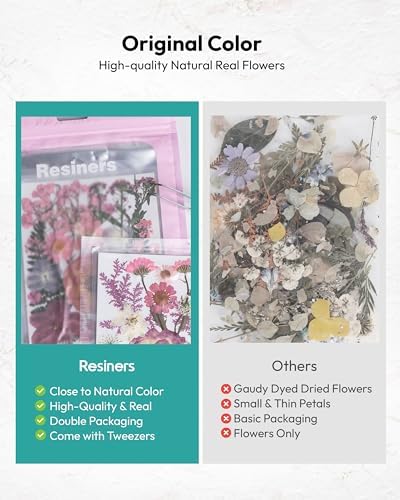 Dried Flowers, Resiners 100Pcs Pressed Flowers for Craft Baby Pink Real Natural Dried Flowers Dry Leaves Kit for DIY Making Crafts Resin Soap Candle Scrapbook Supplies Card Making Jewelry