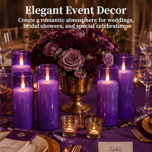 Homemory Purple Flameless LED Pillar Candles, Remote Timer, 9 Pack
