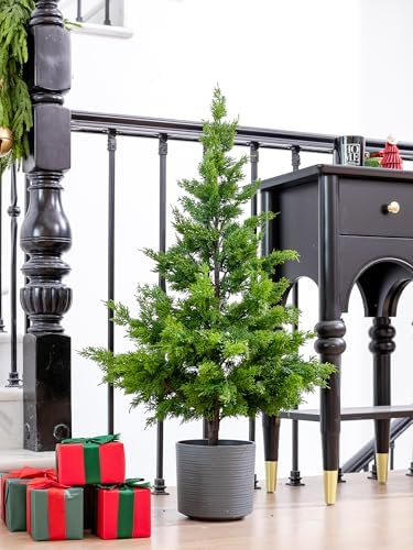 36’’ Cedar Pine Tree with Pot, Realistic Artificial Small Christmas Tree