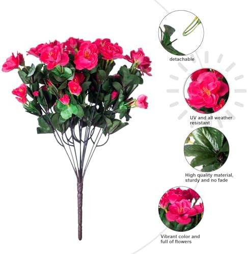 Ivydale Artificial Fake Camellia Flowers Plants for Outdoor Outside Spring Decoration, Faux Silk Hotpink Camellias UV Resistant Look Real for Planter Porch Patio Garden Yard, 3 Large Bundles