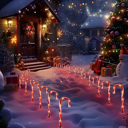 10 Pack Candy Cane Pathway Lights, Light Up Outdoor Christmas Decoration