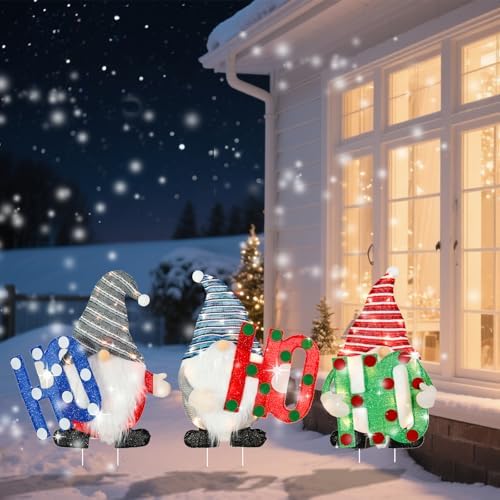 MUMTOP Lighted Christmas Gnome Yard Stakes for Outdoor Holiday Decor