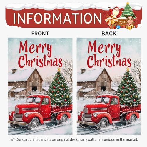 Merry Christmas Garden Flags Xmas Red Truck Double Sided 12 x 18 Winter Snow Holiday Yard Flags for Outside Seasonal Outdoor Yard Garden Decorations