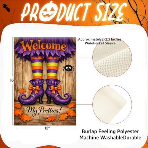 Halloween Witch Boots Garden Flag 12x18 Double Sided,Yard Flags for Outside
