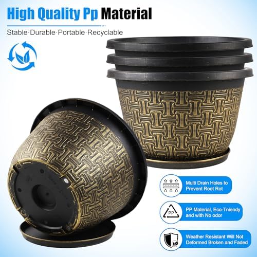 Nooulap 10 Inch 4 Pack Flower Pots for Outdoor