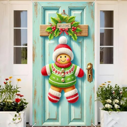 BlissYard Door Cover Gingerbread Figure 35x71 Inch Polyester