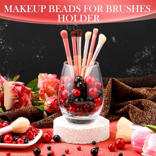 Junkin 300 Pcs Faux Pearl Vase Filler No Hole Beads, Black and Red