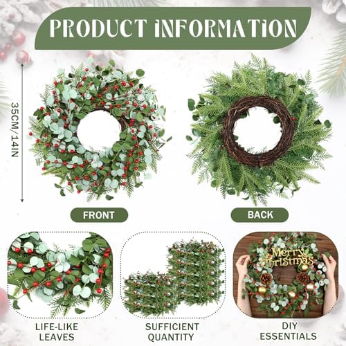 Zeyune 4 Pcs 14" Christmas DIY Green Wreath Artificial Wreath, Chic Style