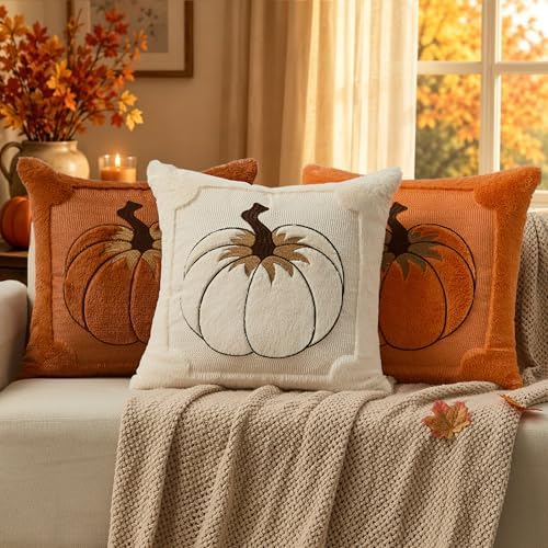 Allorry Fall Pillow Covers 18x18 Rust Pumpkin Leaves Home Decor PT021C18