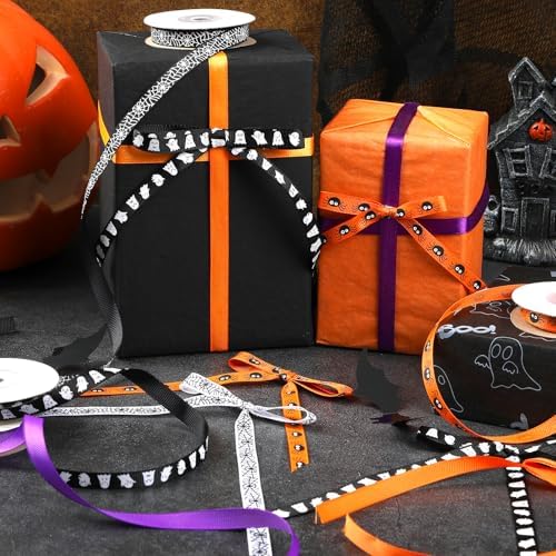 DECYOOL Halloween Ribbon, 6 Rolls 60 Yards Spooky Grosgrain Ribbons