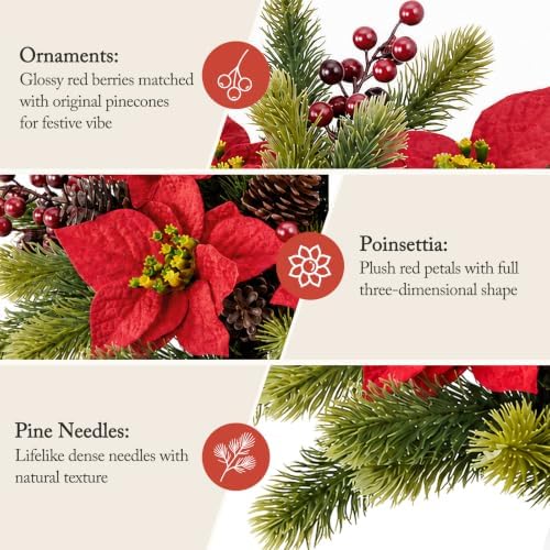 6pcs Christmas Flowers Artificial Poinsettia for Christmas Decor