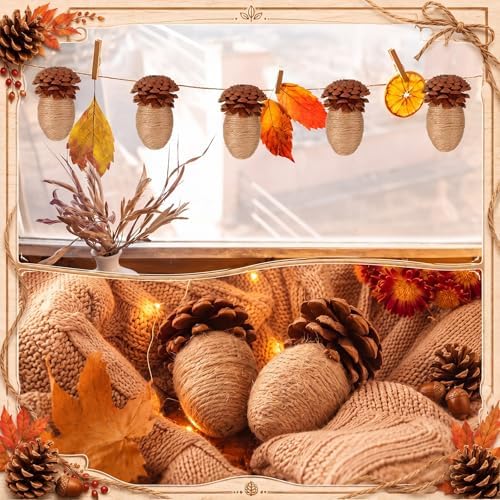 RattanView 6 Pcs Fall Jute Rope Acorn Ornaments, Thanksgiving Hanging Decor