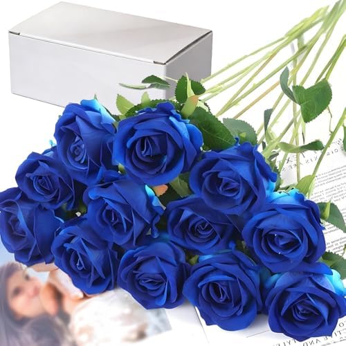 Jasion Artificial Velvet Roses 12pcs Faux Flowers Blue