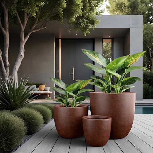 Kante Set of 3 Rusty Concrete Bowl Planters 18" 14" 10" Dia