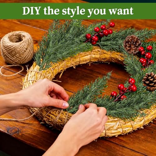 80pcs Artificial Christmas Pine Branches with Red Berry Stem Pine Cone Stem Norfolk Pine Stem Christmas Greenery Floral Pick for Christmas Tree Wreath Garland DIY Crafts Xmas Home Decoration