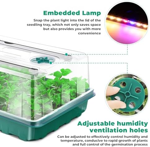 Seed Starter Tray with Grow Light, 96-Cell Seed Starter Kit, Seedling Starter Trays with Humidity Domes, Automatic Timer, Adjustable Light Indoor Gardening Plant Germination Trays