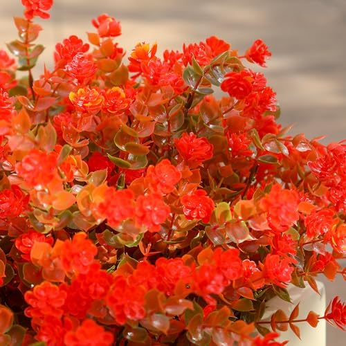 alyptus Artificial Flowers – 12 Bundles Fake Outdoor Fall Flowers UV Resistant No-Fade Faux Plants for Porch, Patio, Garden, Office & Fall Decor