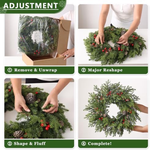 24"Artificial Norfolk Pine Wreath with Berry for Christmas Front Door Decor
