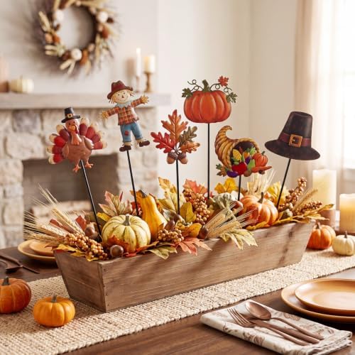 Shimeyao 6 Pcs Thanksgiving Planter Stakes Fall Pumpkin Garden Stakes