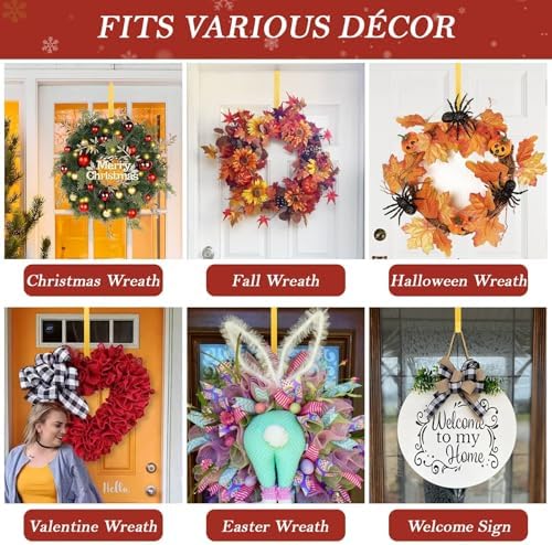 2 Pack 12" Metal Wreath Hanger for Front Door Non-Scratch, Gold