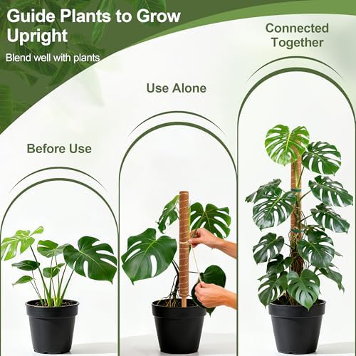 48 Inch Monstera Plant Support, 4 Pack 16 inch Moss Pole for Monstera & Climbing Plants Coco Coir Plant Support, Plant Ties Included