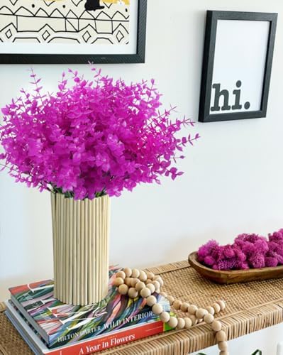 RECUTMS 8Pc Artificial Faux Plant Outdoor Spring Pure Eucalyptus Decoration