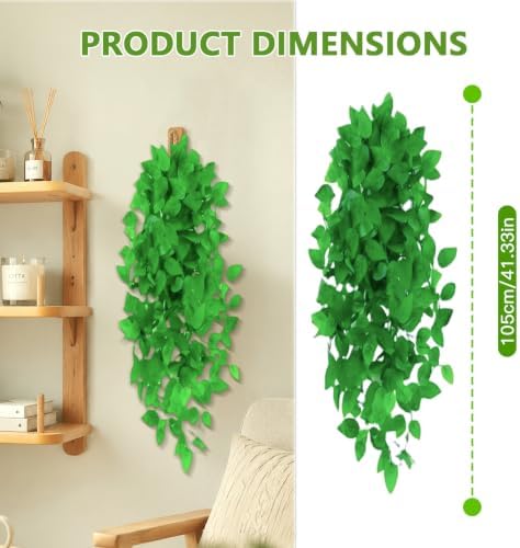 Artificial Hanging Plants, 4pcs Fake Pothos Vine Greenery for Wall Decor - Indoor Outdoor Home Living Room Hanging Decor, No Basket Included
