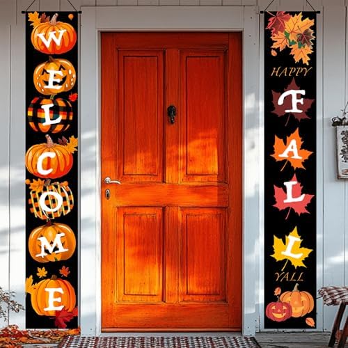 HOMETITUTE Happy Fall Porch Banner Set 12 x 71 Inch 2 Pack