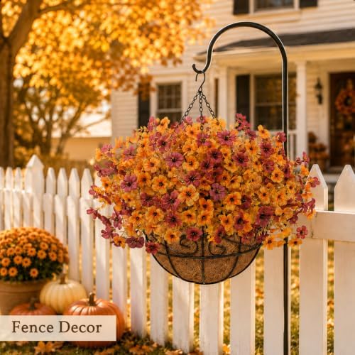 2 Set Artfiticial Fall Hanging Baskets Outdoor,Autumn Porch Decor,YellowRed
