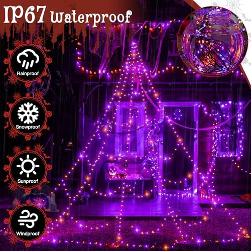 Ollny Halloween Lights Outdoor 454 LED Spider Web Lights Orange & Purple