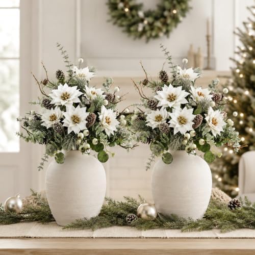 2 Pcs Artificial Christmas Bouquet Flowers Home Office Winter Décor