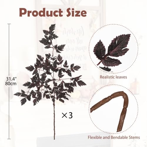 31" Faux Fall Foliage Stems for Vase Artificial Cimicifuga Stems 3Pcs