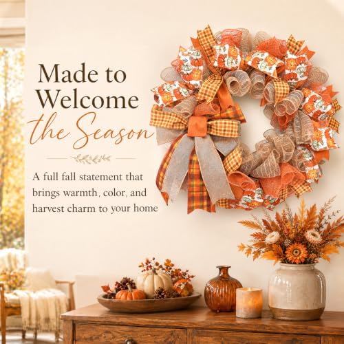 24 Inch Fall Wreaths for Front Door, Pumpkin Wreath