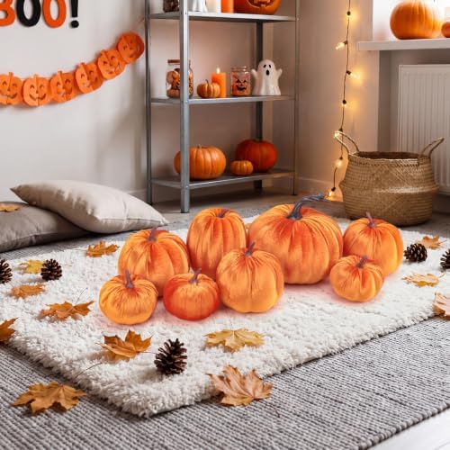 Gresorth 8 Pcs Fake Orange Velvet Pumpkins Artificial Pumpkin Decoration