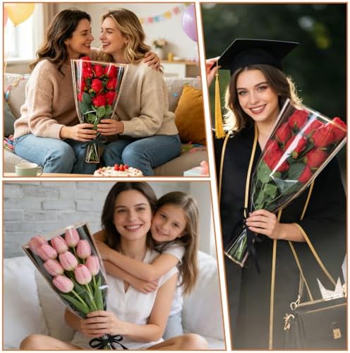 Jansun 40 Pcs Flower Wrapping Bags with Ribbon for Bouquet Packaging